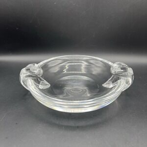 Steuben Art Glass Crystal Double Sided Crimped Handles Ashtray Large 8" HEAVY